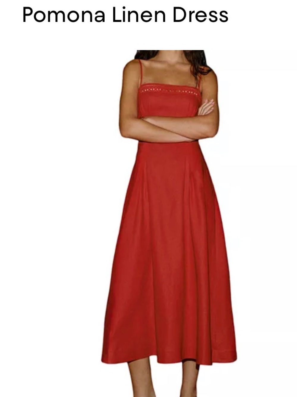 Reformation Red Eyelet-Trim Midi Slip Dress